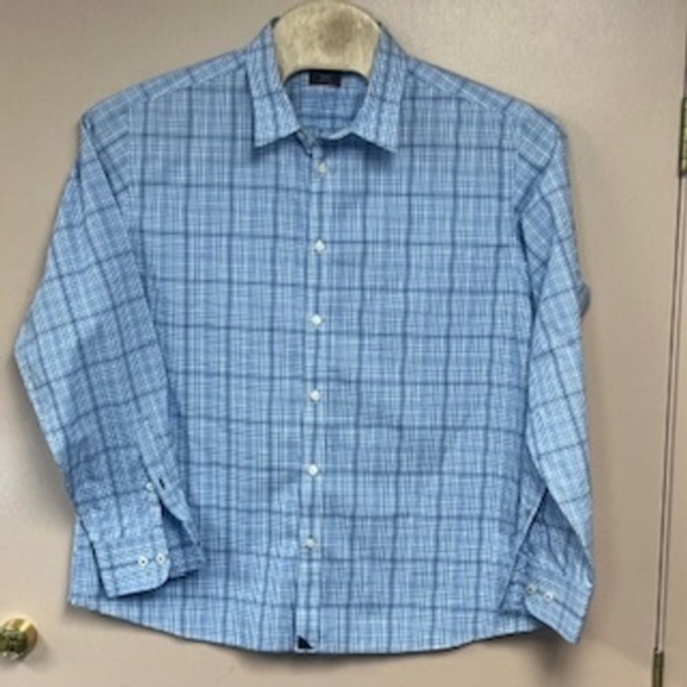 UNTUCKit Durbanville Men's XXL Blue Plaid Wrinkle Free Cotton Button Down Shirt‎